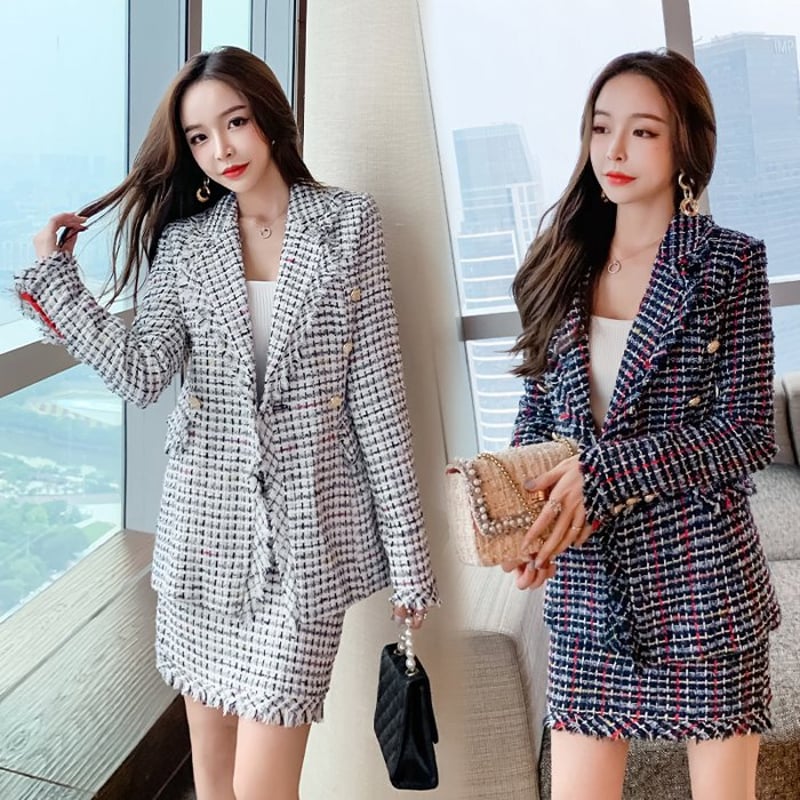 セットアップ】ツイード スーツジャケット＋スカート 2カラー A890