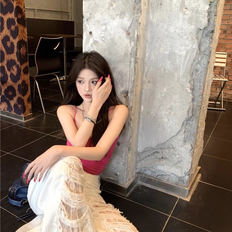 レースダメージホワイトデニム レースステッチワイドダメージジーンズ