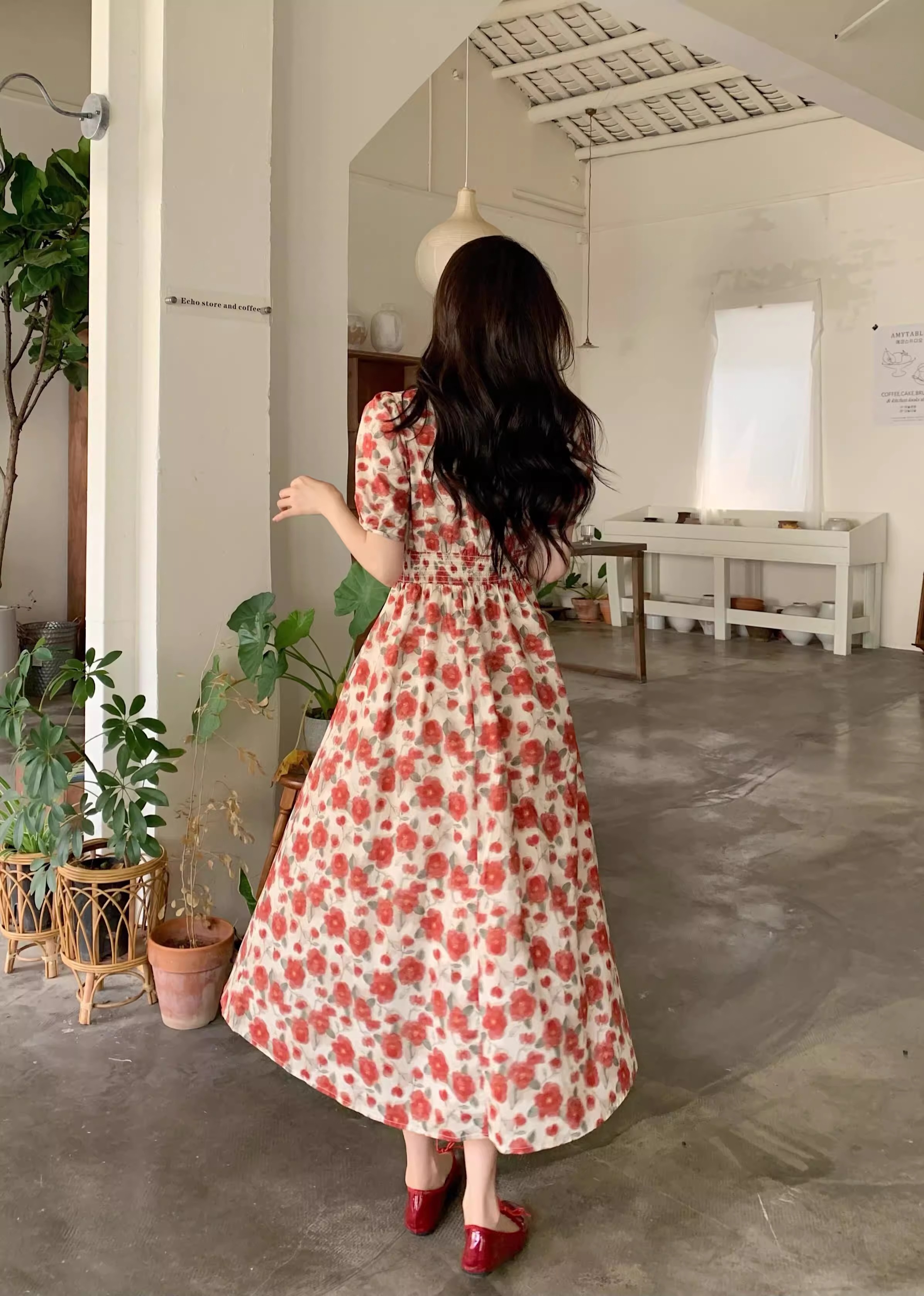 Vネック花柄ワンピース カシュクール 花柄ワンピース 半袖ワンピース V