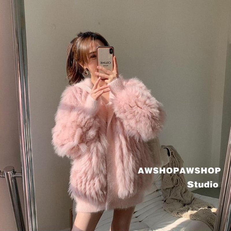 ツイードのコートファーもおつけしますPINK HOUSE（ニットフード