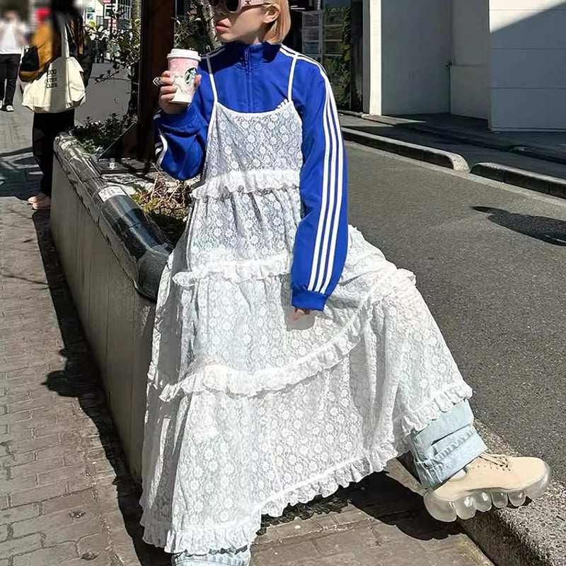 花柄刺繍レースキャミソールワンピース レースキャミワンピース キャミ