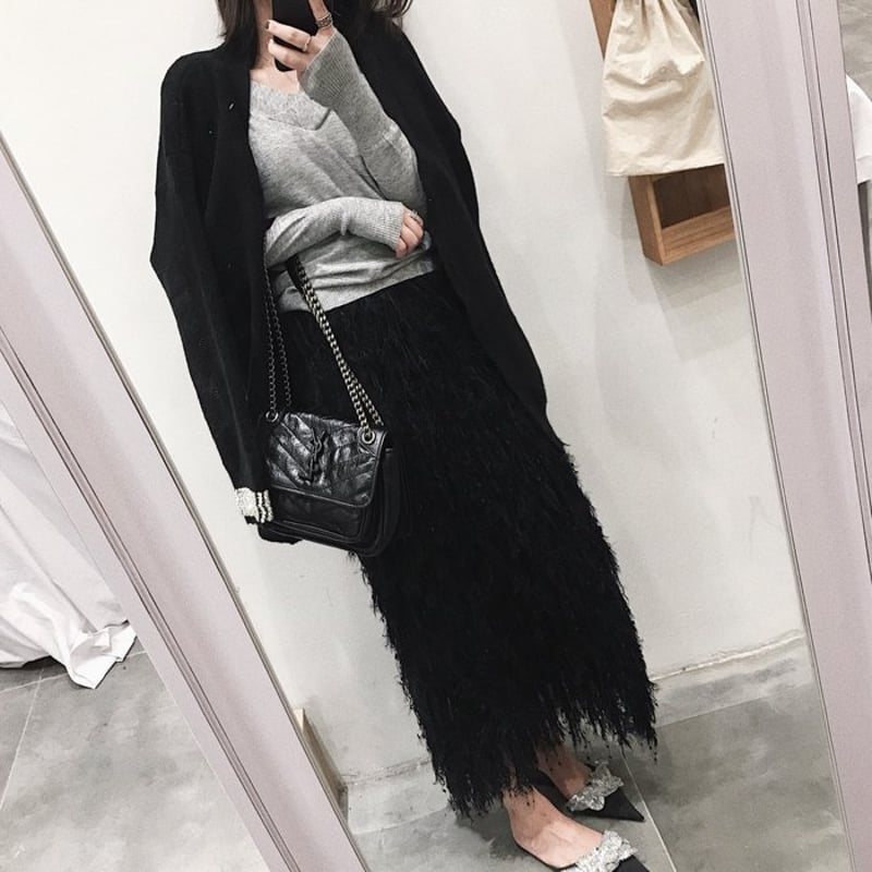 marcury lux オーストリッチ フェザースカート モノトーン ハロウィン フェザースカート オーストリッチヘア風 フェザーロングスカート