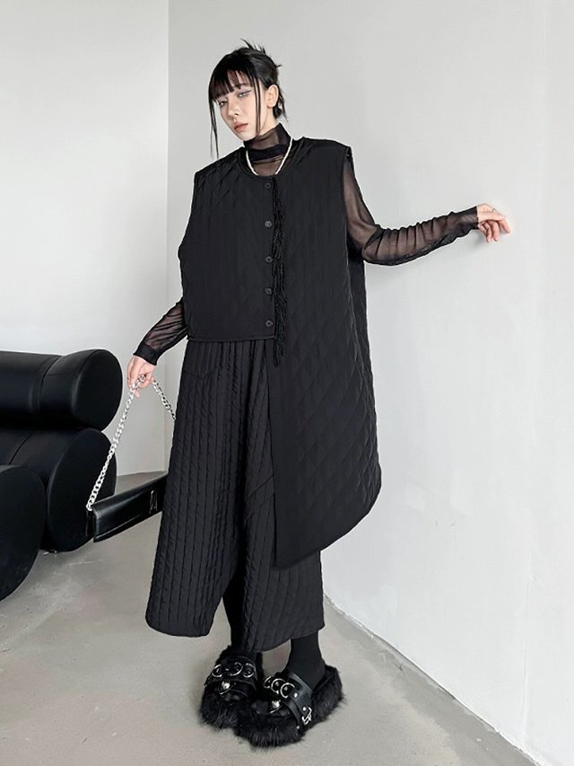 PRID 新品 リネンアシンメトリーロングジレ ベスト 異素材