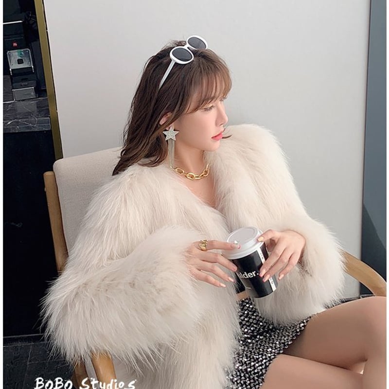 ファーコート 毛皮コート ボリュームファー ノーカラー シャギー ファーコート 毛皮コート ボリュームファー ノーカラー シャギー
