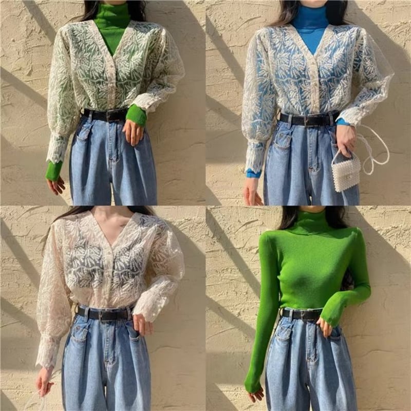 カデュネ　ドット刺繍シアーブラウスレイヤードTシャツ 24SS CADUNE ドット刺繍シアーブラウスレイヤードTシャツ