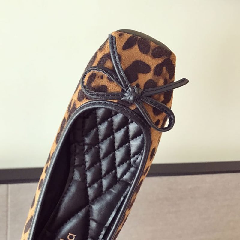 ヒョウ柄フラットシューズ レオパード柄 フラットシューズ 豹柄 バレエシューズ スクエア