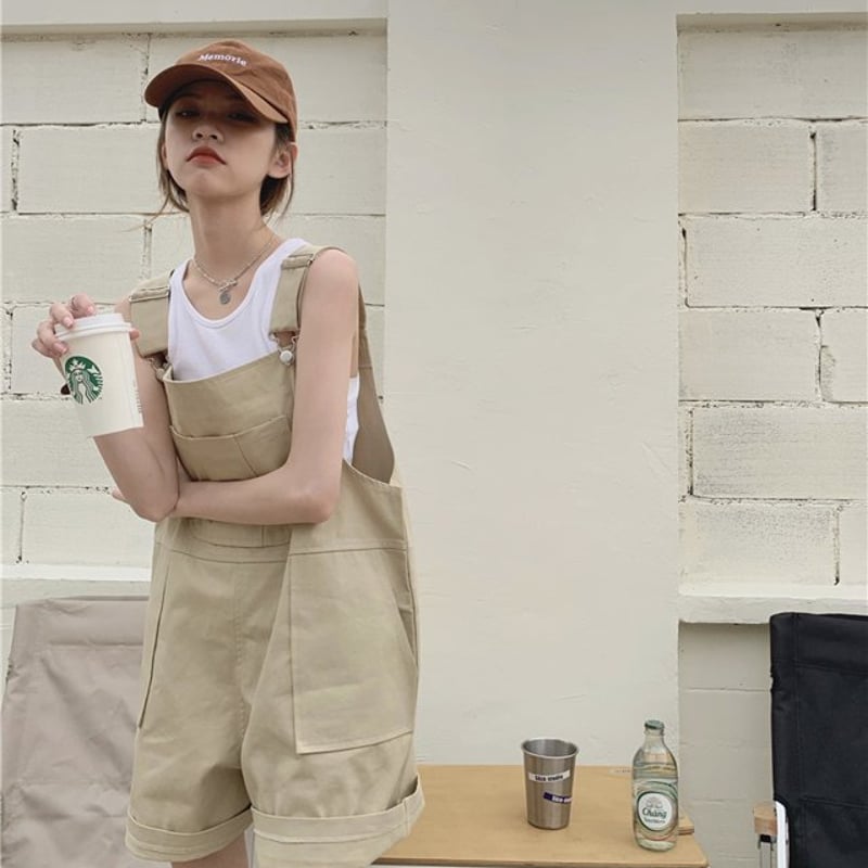 サロペット ショート丈 オールインワン レディース 可愛い 