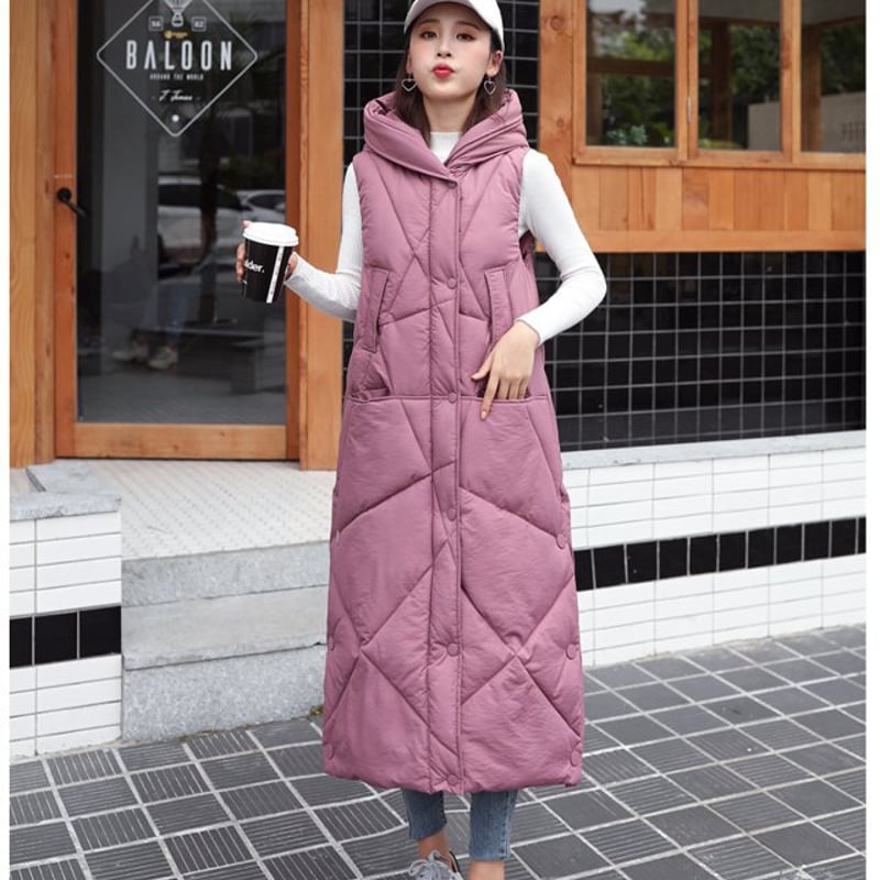 ロングダウンベスト ダウン ベスト ロング レディース モコモコ