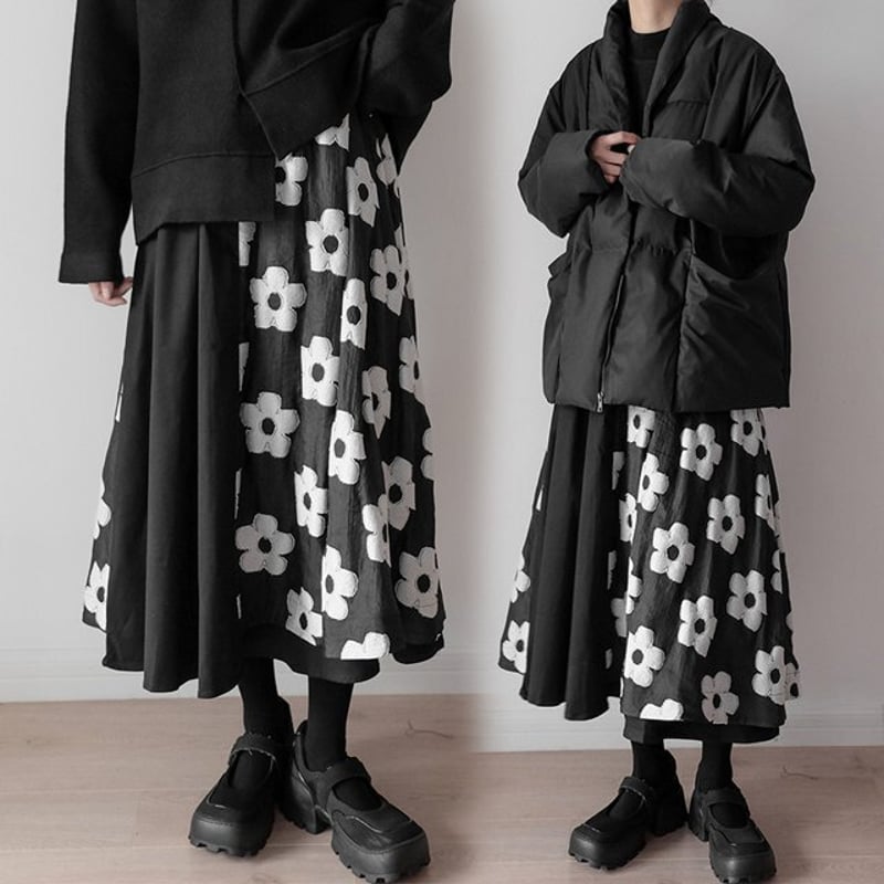 黒花柄刺繍スカート 【公式通販】