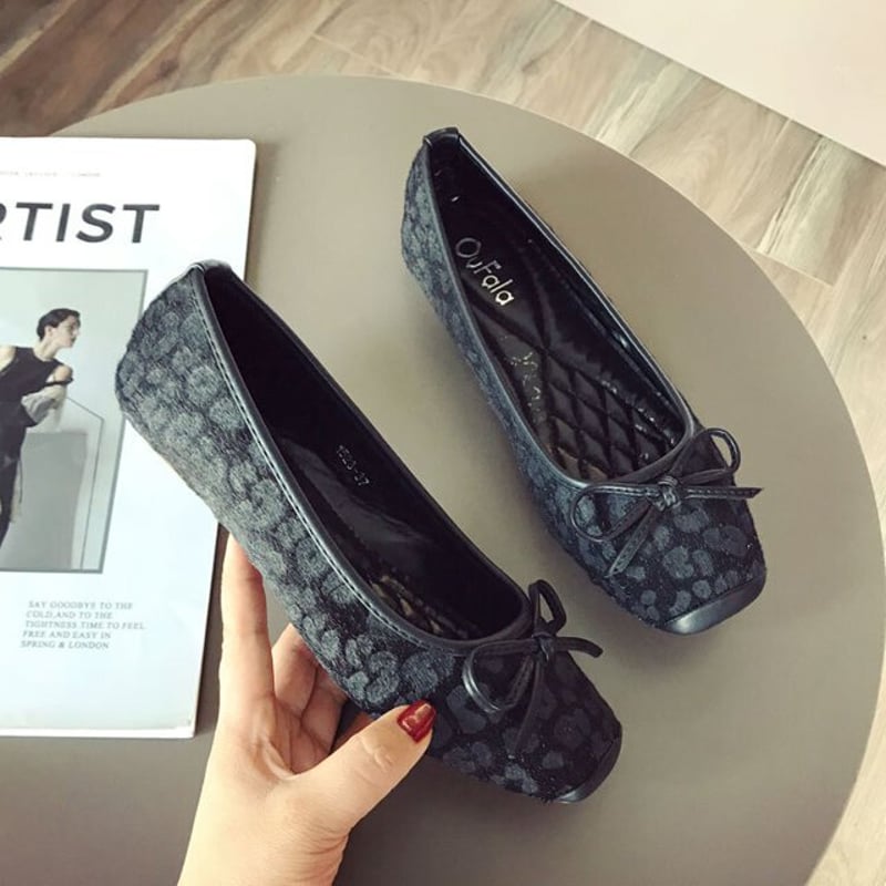 レオパード柄 フラットシューズ 豹柄 バレエシューズ スクエアトゥ