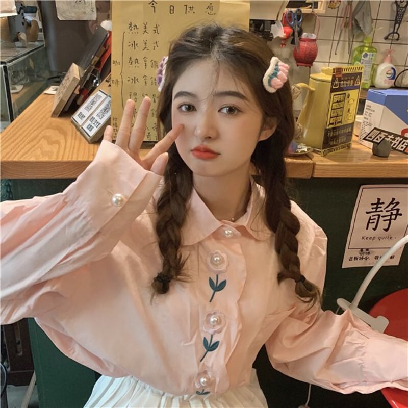 美品】mercibeaucoup, オーバーサイズ 花柄長袖シャツ ピンク 大きい