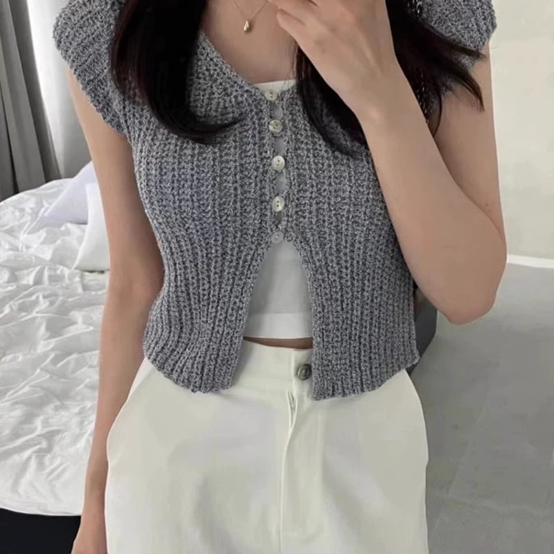 極美品 フォクシー サマーニット Vネック 半袖 クロップド丈 カーディガン38 XA5452H XXMX Vネック クロップド丈 半袖 カーディガン (単品)