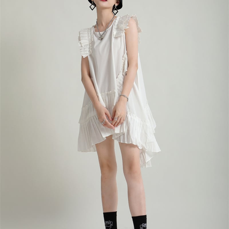 ボタンなし BUBBLES バブルス プリーツフリルワンピース 店舗良い ボタンなし BUBBLES バブルス プリーツフリルワンピース