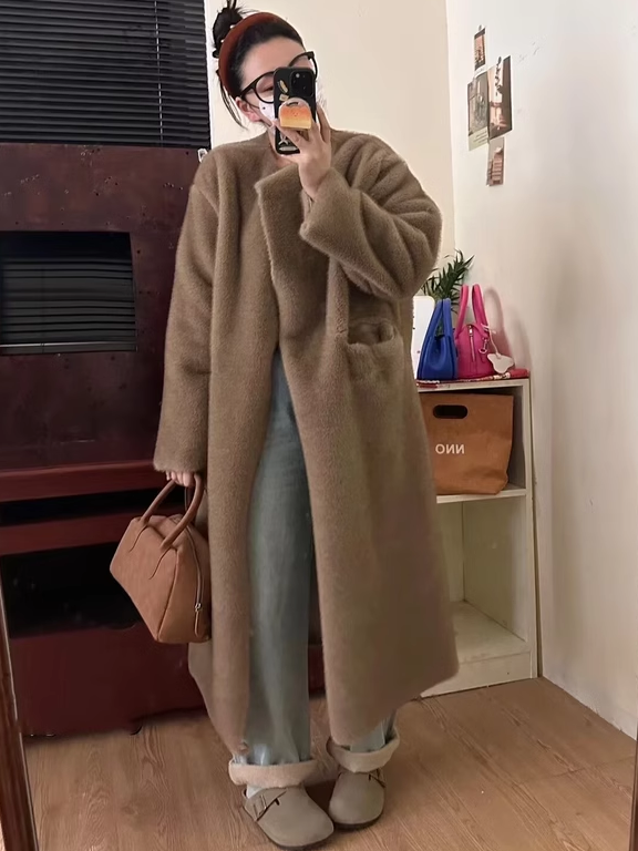 エコファーロングコート レディース ロング丈 もこもこ ロングコート
