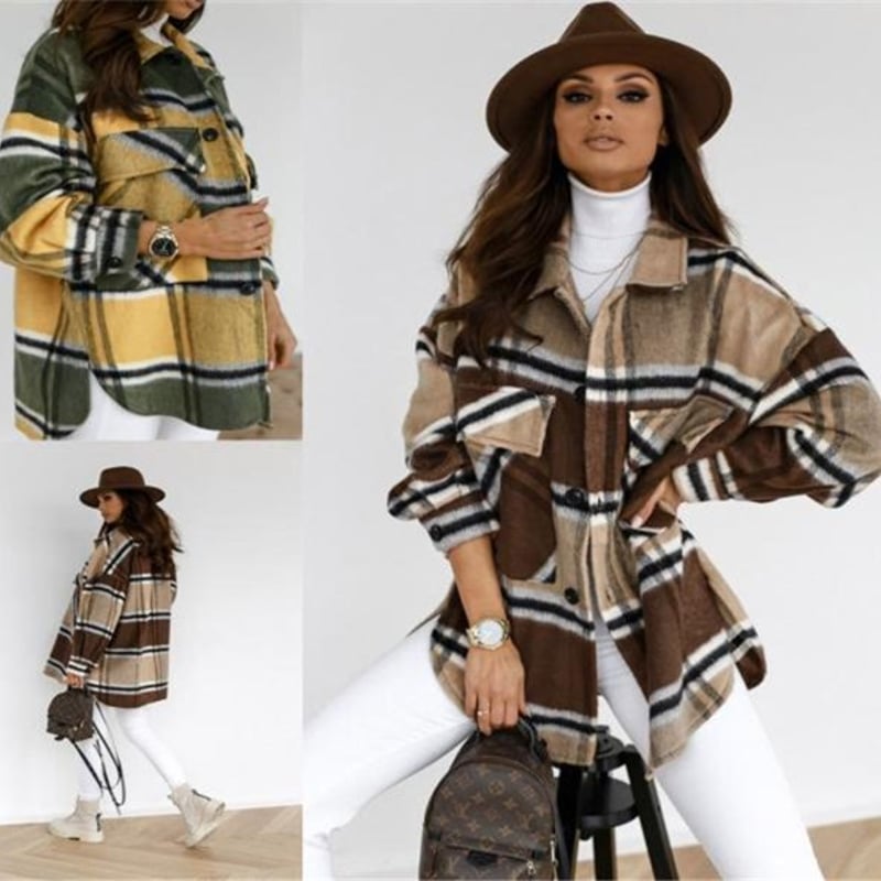 チェック柄シャツジャケット ネルシャツ シャツコート レディース 秋冬