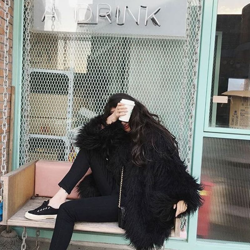 シャギーコート ファーコート レディース ミドル丈 ふわふわ