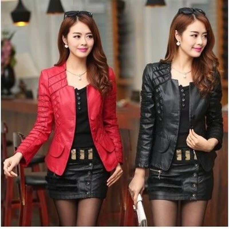 ジェイリンドバーグ　 レディースジャケット 赤と紺 サイズ38 レディース レザージャケット カジュアル ロングスリーブ フェイク