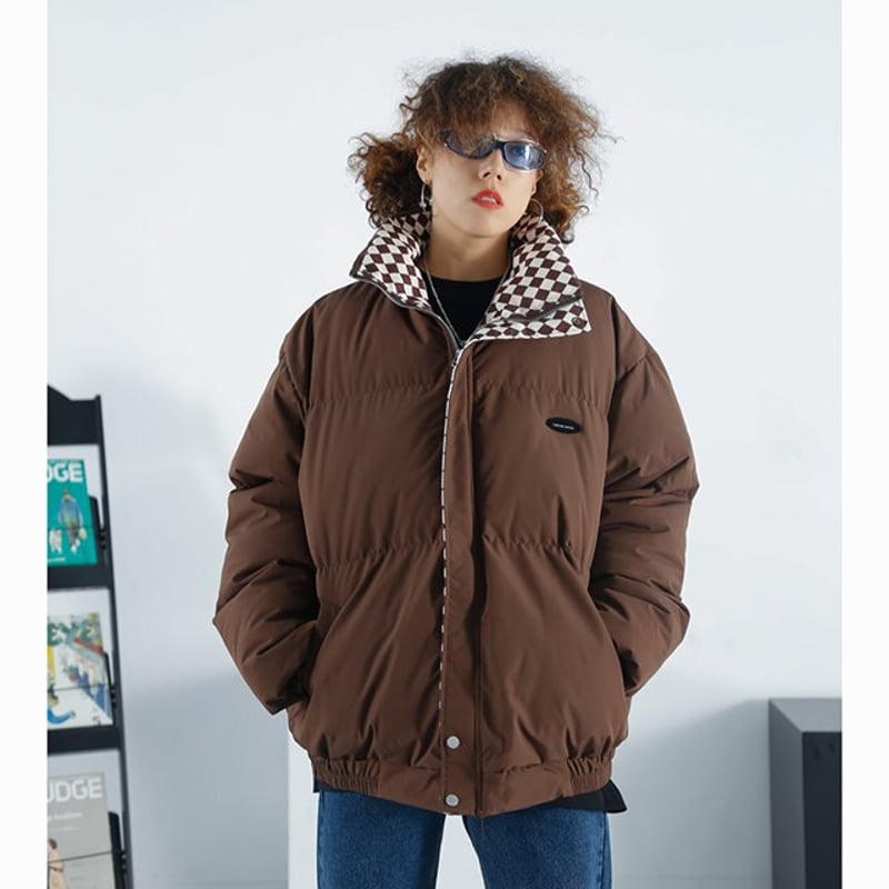 チェッカーボード柄 ダウンジャケット ダウンコート コットンパッド