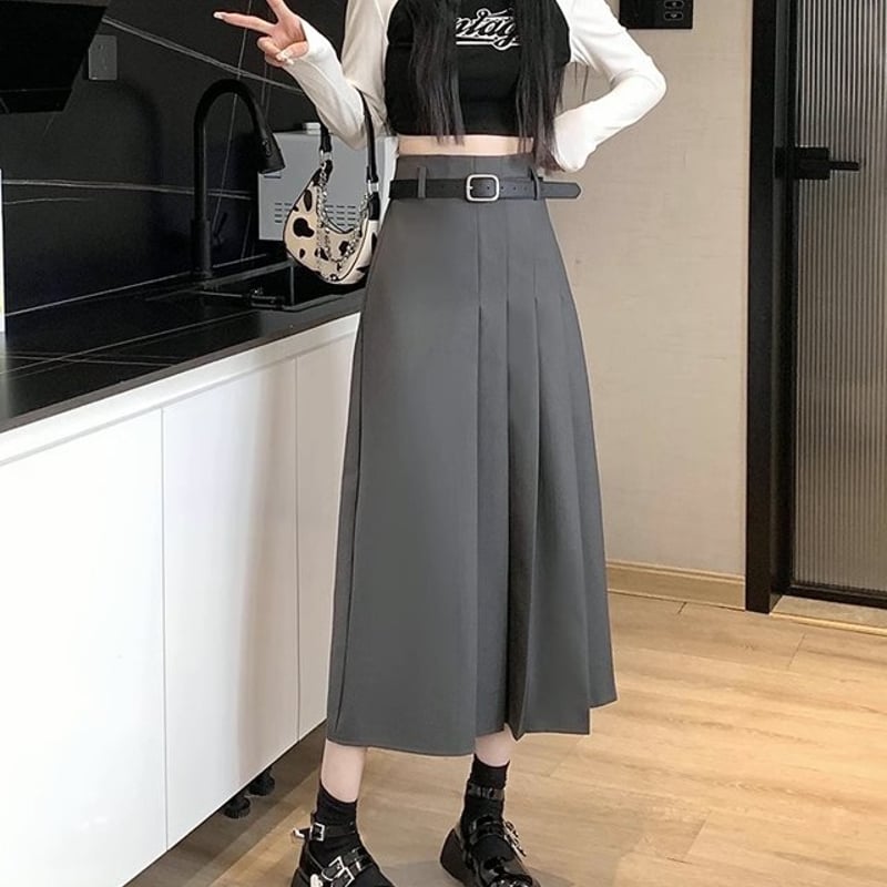 ハーフプリーツスカート ミモレスカート プリーツスカート