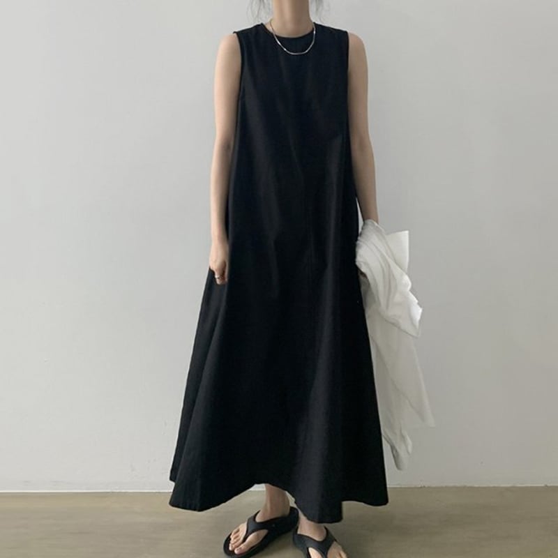 ノースリーブ ロング マキシ ワンピース Aライン フレア 大人かわいい