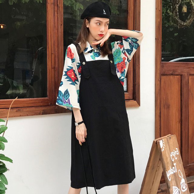 セットアップ】半袖柄シャツ+サスペンダースカート シャツ セットアップ】半袖柄シャツ+サスペンダースカート シャツ