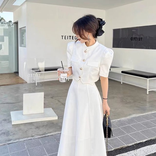 セットアップ 半袖 Tシャツ ハイウエスト レース スカート 3 セットアップ】半袖ジャケット+ハイウエスト ミモレスカート