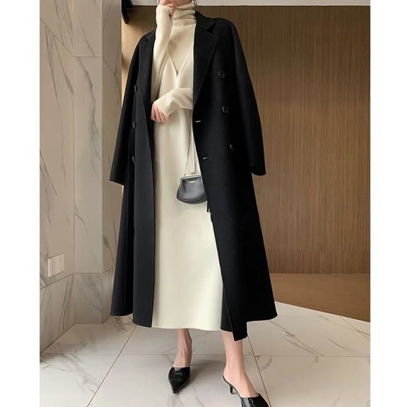 Vネックノースリーブウールワンピース ウール スリット ロング V