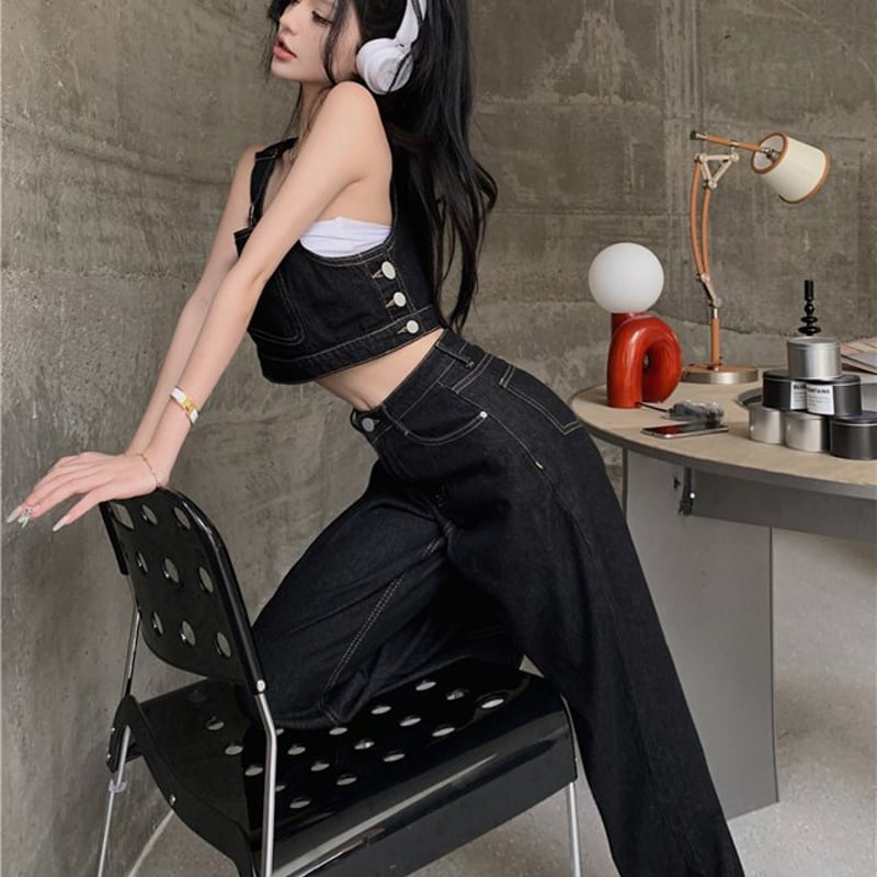 セットアップ】デニムビスチェ＋ストレートジーンズ 上下セット set up