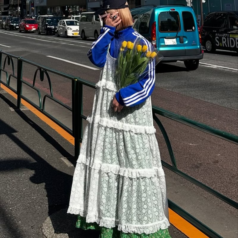 花柄刺繍レースキャミソールワンピース レースキャミワンピース キャミ