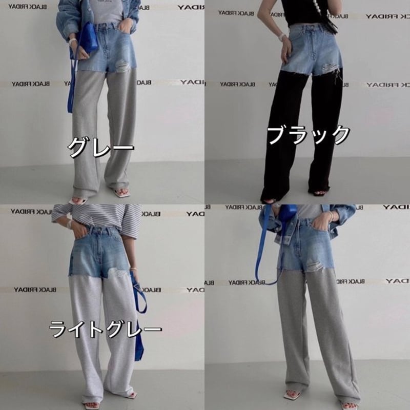異素材MIXデニムスウェット デニムドッキングバイカラー 異素材MIXデニムスウェット デニムドッキングバイカラー