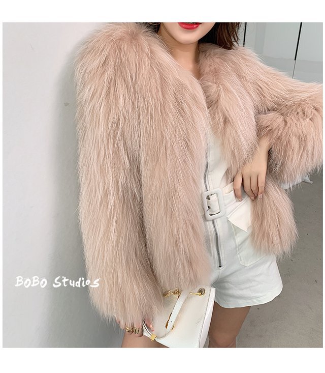 ファーコート 毛皮コート ボリュームファー ノーカラー シャギー