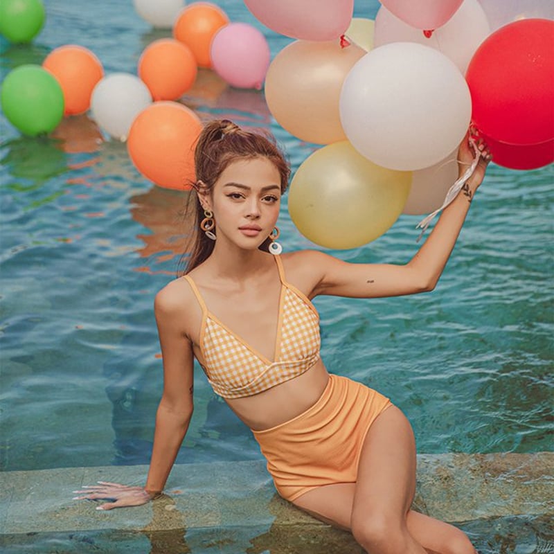 ルマンズチェックボタンハイウエストビキニ - VIKINI VENDER