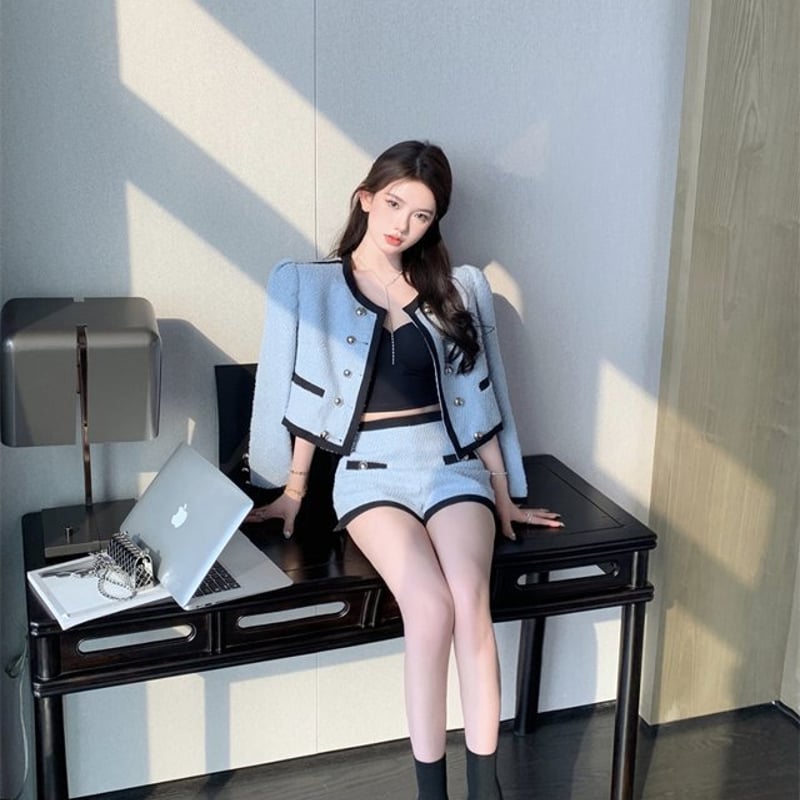 まぁみ♡さん  GDラインスリーブショートジャケット スタンドカラー3WAYクロップドジャケット（その他アウター）｜Aunt