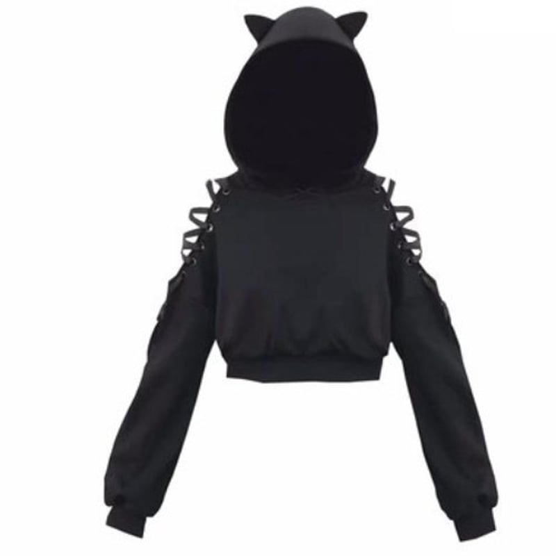 かわいい猫耳パーカー パンクゴシックパーカー 長袖 トレーナー 
