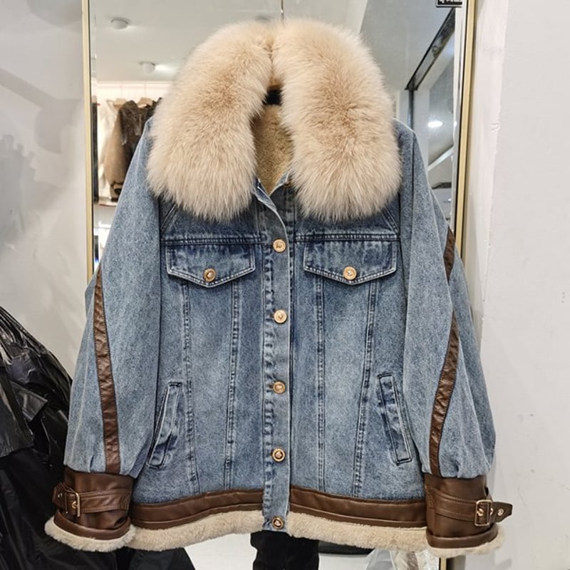 ファー付き デニムジャケット ベルベットデニムジャケット デニム