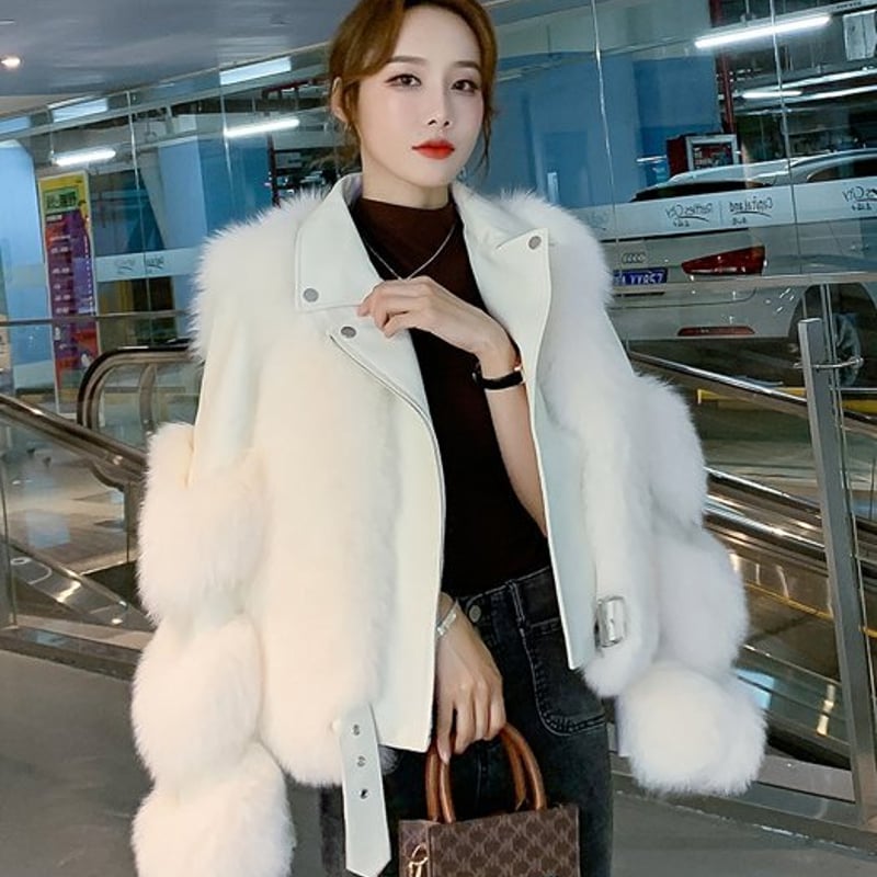 イミテーションフォックスファーライダースコート ショート丈 秋冬