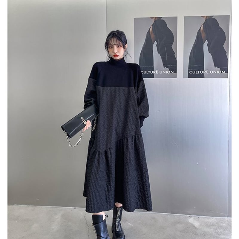 異素材ワンピース ロング ワンピース レディース 長袖 春 きれいめ