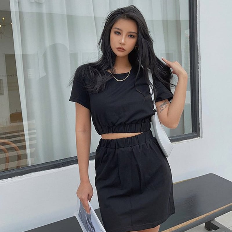 セットアップ】半袖トップス＋ハーフスカート ツーピース ミニスカート