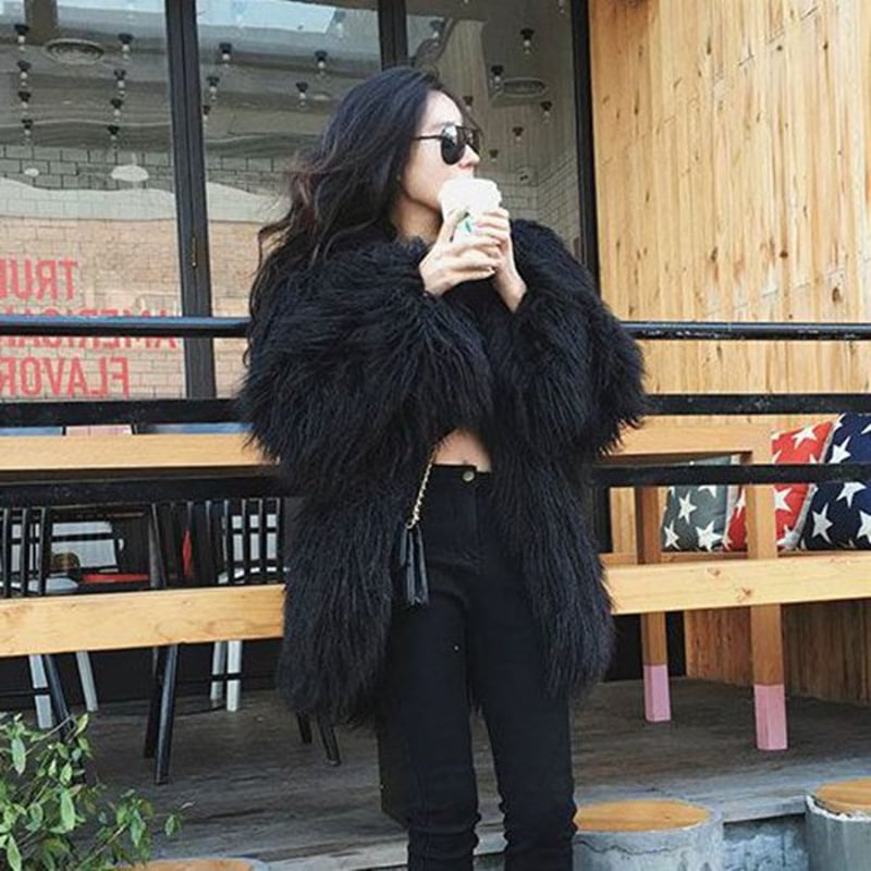 シャギーコート ファーコート レディース ミドル丈 ふわふわ