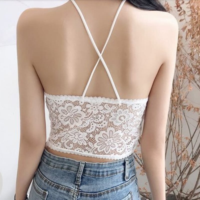 総レース ホルターネックカップ付き ブラトップ キャミソール