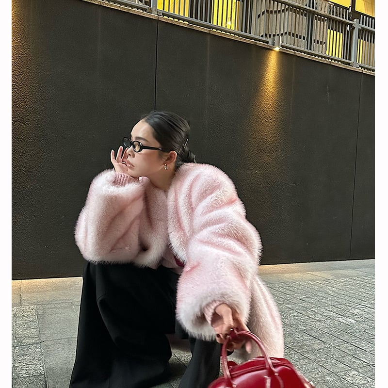 ノーカラーエコファーコート ファージャケット フェイクファーコート