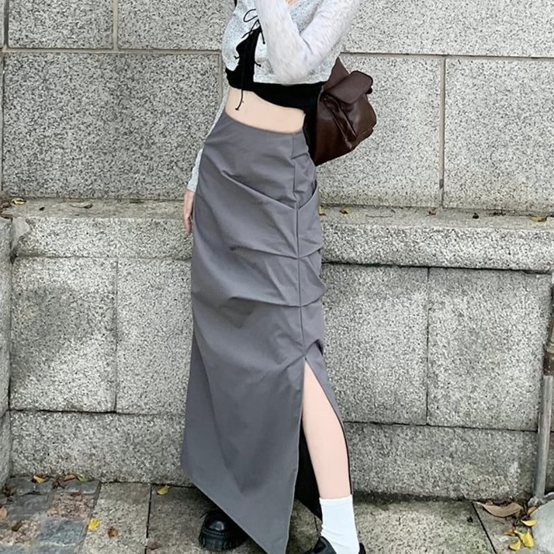 スリット入りロングスカート ロングスカート ハイウエスト サイド  