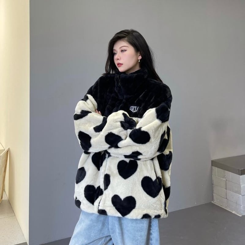 ♦︎良品♦︎バートン ジャケット ファー付き ハート柄 フリースジャケット フェイクファージャンパー ジャケット