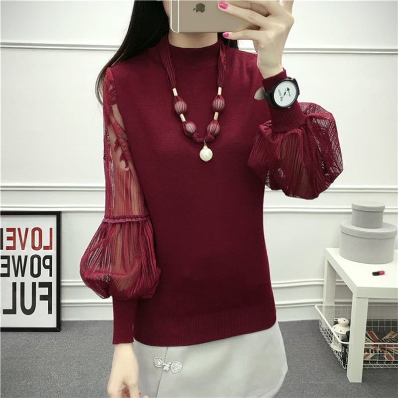 入荷待ち！メッシュトップス ランタン袖 シースルー ワインレッド 4XL/5L 入荷待ち！メッシュトップス ランタン袖 シースルー ワインレッド 4XL