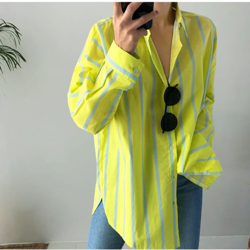 イエローストライプシャツ ストライプシャツ イエローシャツ