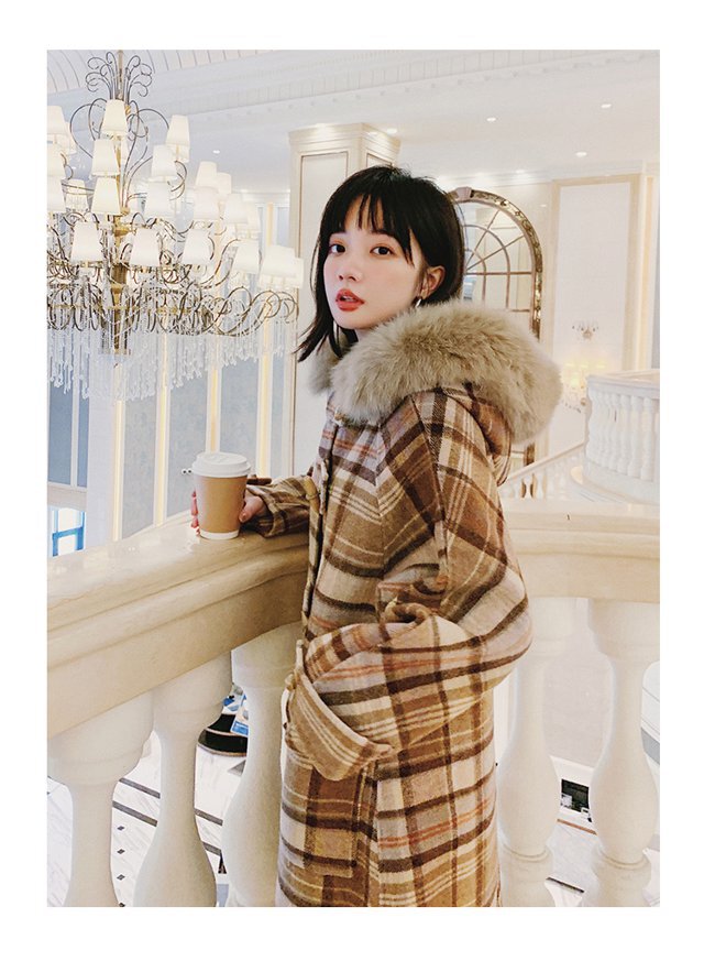 フード付き チェック柄 ウールコート ジャケット コート アウター 秋冬