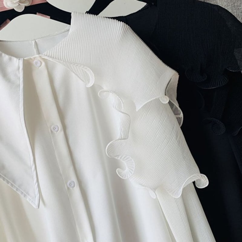 アシンメトリーフリルブラウス 長袖 シャツ ブラウス モード系