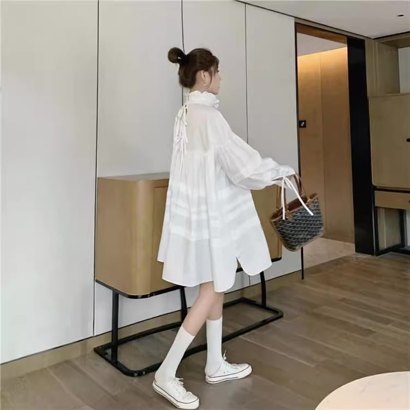 バックリボンブラウス シャツワンピース 2way シャツ ブラウス