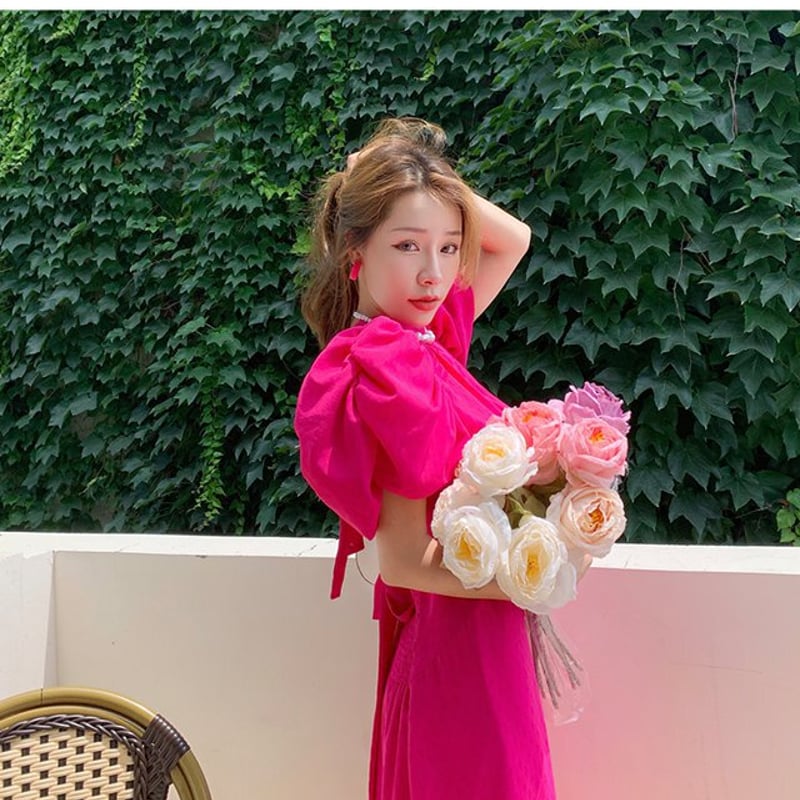 バックリボンワンピース レディース ミモレ丈 ドレス ワンピース