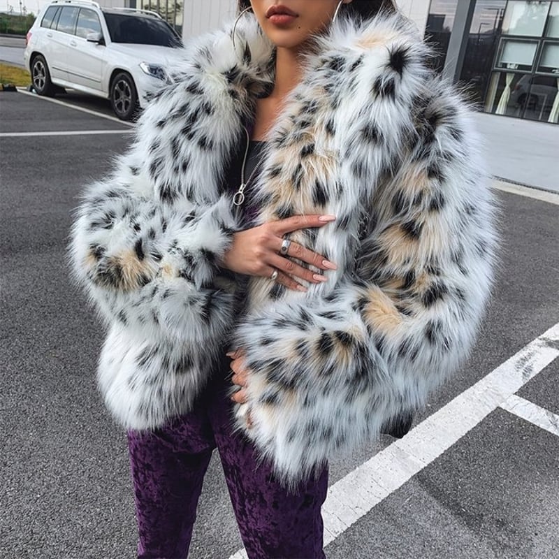 レオパード フェイクファーコート フェイクファージャケット